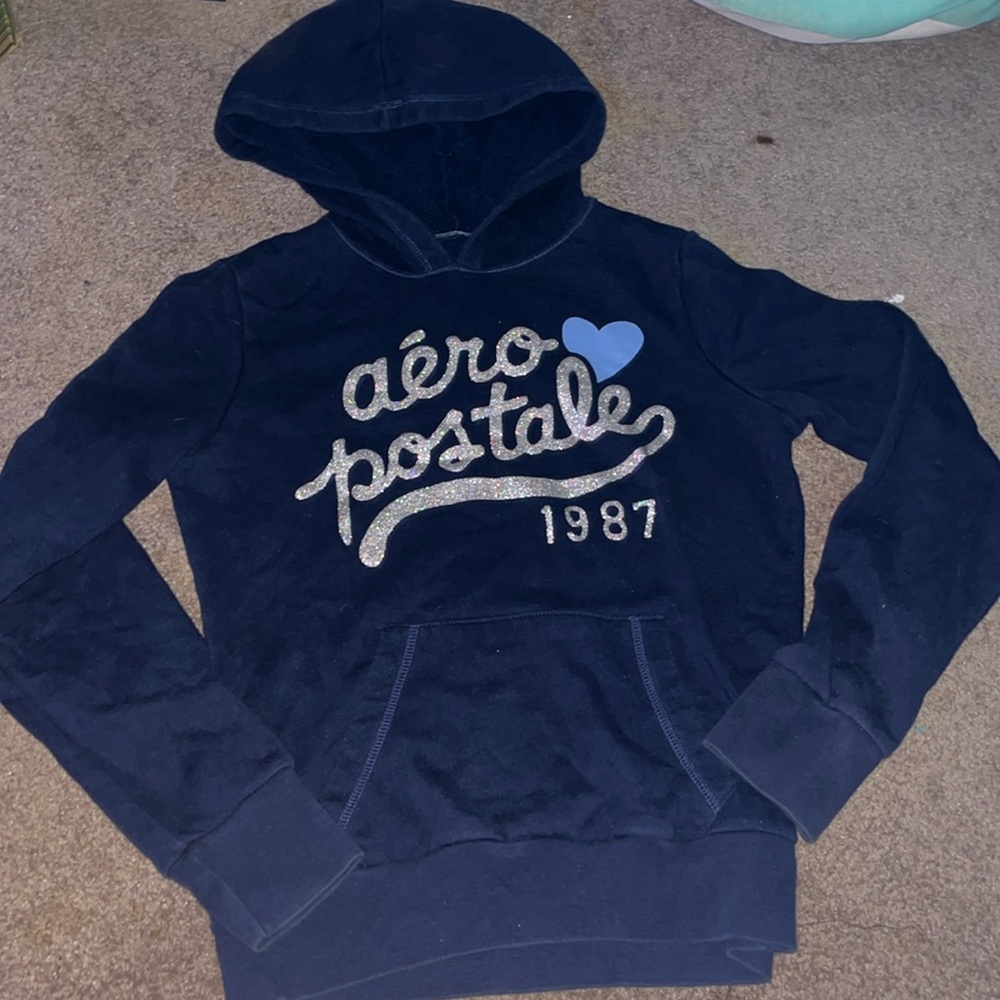 Dark blue aeropostale hoodie with glitter wording